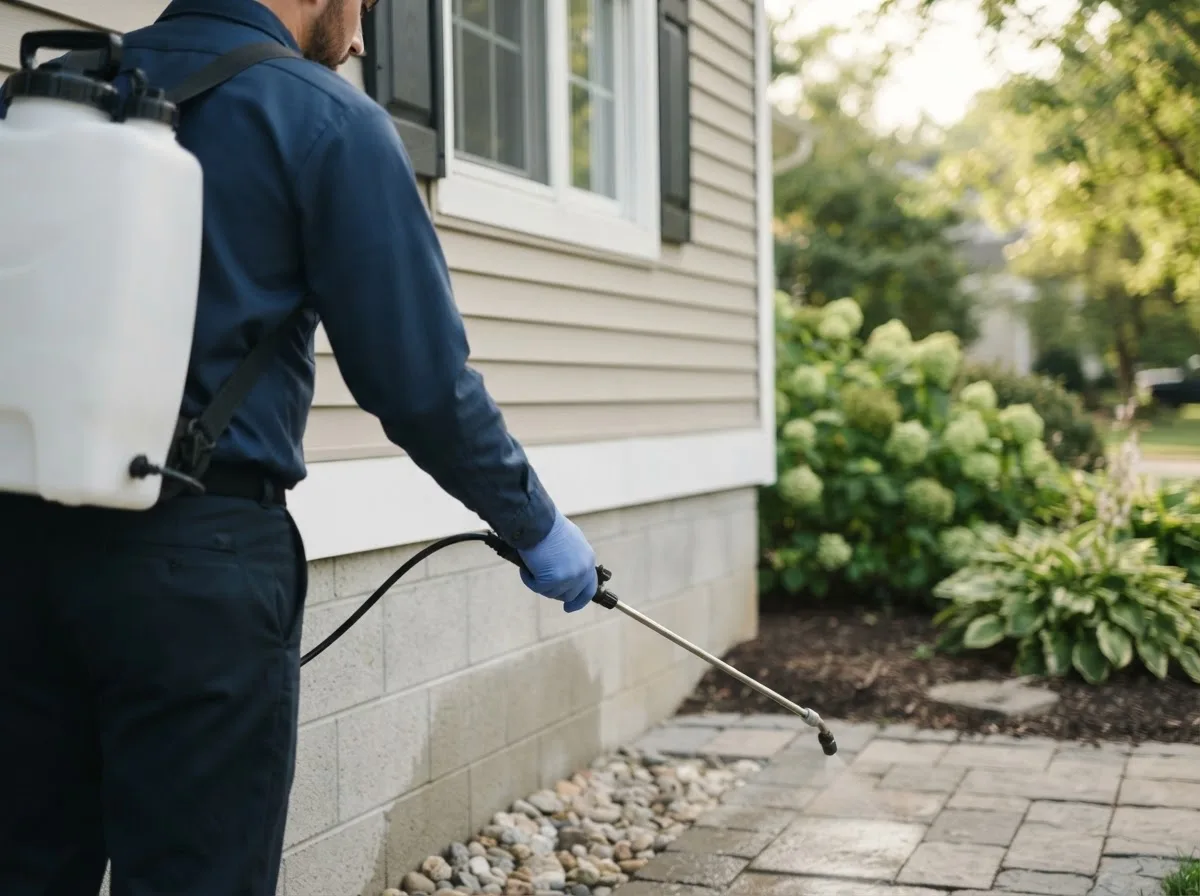 Pest control technician inspecting a home in Brashear, MO